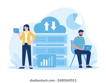 people backing up data to big data trending concept flat illustration