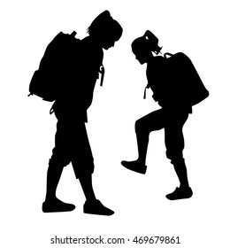 People with backpack vector silhouettes
