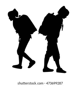 People with backpack vector silhouettes