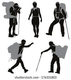 People with backpack vector silhouettes set