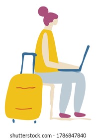 People With Baggage In Airport  Flat Vector