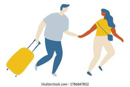 People With Baggage In Airport  Flat Vector
