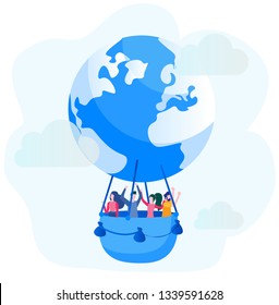 People in the balloon Earth, Vector illustration. people grow plants, World Environment Day, Bio Technology, green planet, globe with people in it, ecology, save the planet, save energy, Earth Day