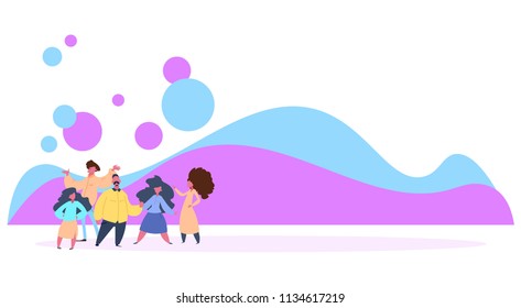 people balloons creative background flat chat bubbles full length horizontal vector illustration