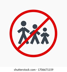 Las personas prohíben el icono minimalista del vector de línea.  Símbolo pandémico. Icono de silueta de cuarentena para el diseño web. Icono moderno de corona de advertencia plana para el diseño de aplicaciones. Signo de virus de parada familiar iconos lineales planos mínimos