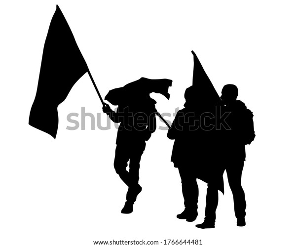 People Banner Flags Isolated Silhouettes People Stock Vector (Royalty ...