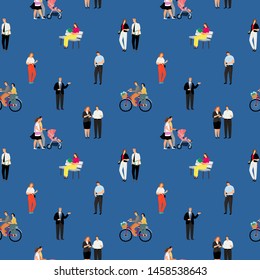 People banner pattern. Crowd of diverse persons street activity, city business modern population and demographics seamless pattern, vector illustration