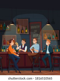 
People in the bar drinking beer and the bartender
