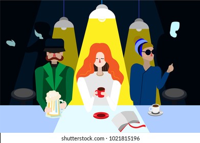 People in the bar. Flat vector illustration. Flat vector illustration.