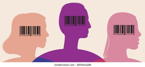 People with barcodes. Silhouette vector stock illustration. Person with ID number. Identity concept. Barcode as technology. Isolated silhouette illustration