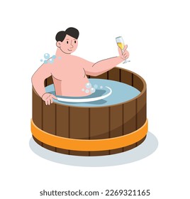 People bathing in hot tub vector illustration