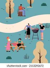 people in bbq party scene