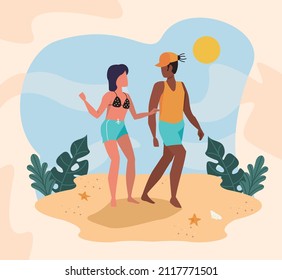 People in beach - Cuople walking