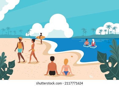 People in beach - Holidays poster illustration