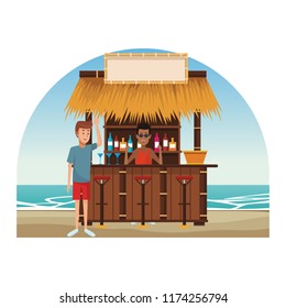 People at beach kiosk