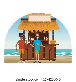 People at beach kiosk