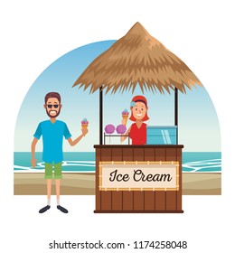 People at beach kiosk