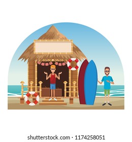 People at beach kiosk