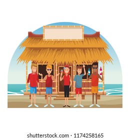 People at beach kiosk
