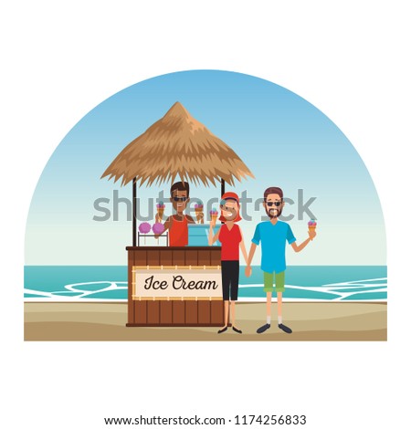 People at beach kiosk