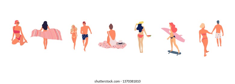 People at beach. Set of people relaxing at beach - Vector