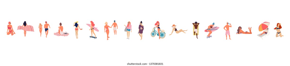 People at beach. Set of people relaxing at beach - Vector