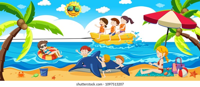 People a the Beach in Summer illustration