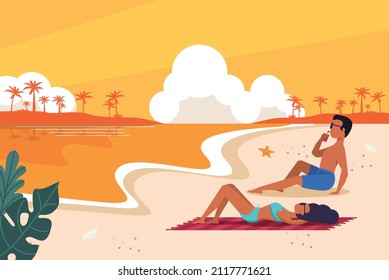 People in beach - Sunset relaxing, poster