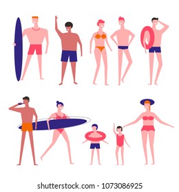 People at beach vector flat isolated icons