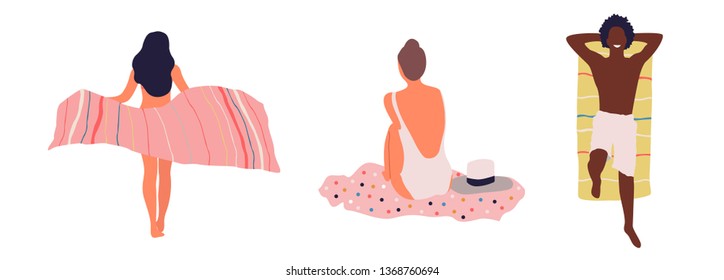 People at beach. Vector isolated travel set - Vector