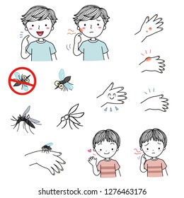 People before and after bites by mosquitoes, line pattern