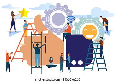 People best performance. Reviews and comments that successful work is the highest score. Big hand shows the gesture a class. five points score. Big hand like for success concept vector illustration.