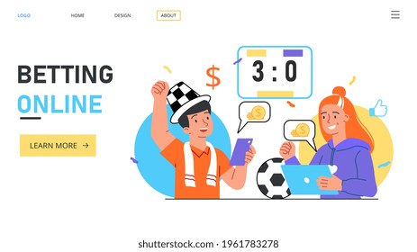 People bet using mobile app. Sport event live broadcast. Jack pot winning concept. Flat abstract metaphor outline cartoon vector illustration concept design. Simple art isolated on white background