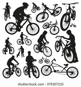 People and Bicycles Silhouettes