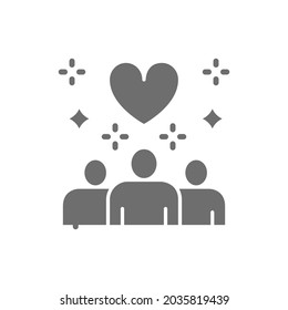 People with big heart shape, donations, volunteering, friendly, love grey icon.
