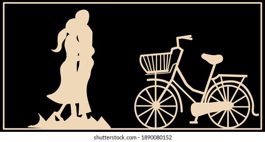  people  with a bike on the black background