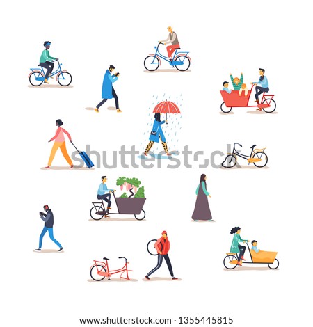 People and bikes of Amsterdam. Vector illustration. 