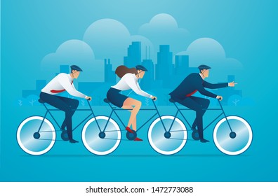 People biking on bicycle business team work concept vector illustration EPS10