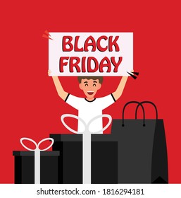 People with Black Friday Boards Flat design