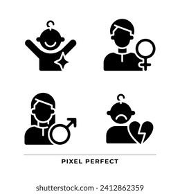 People black glyph icons set on white space. Character archetypes. Anima and animus. Child, orphan. Family members. Silhouette symbols. Solid pictogram pack. Vector isolated illustration