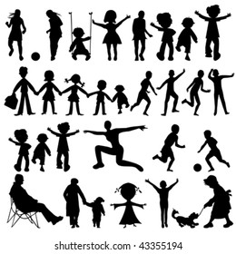 people black silhouettes collection, vector art illustration