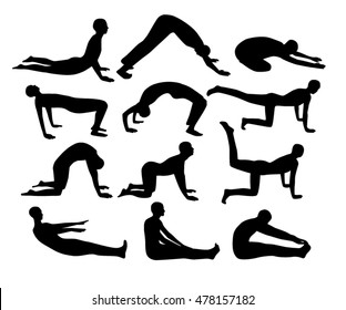 People black silhouettes yoga positions