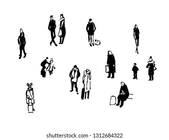 People. Black and white sketch. Vector
