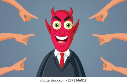 
People Blaming the Devil for Everything Vector Conceptual Illustration. Sinful demon going to hell after judgement day 
