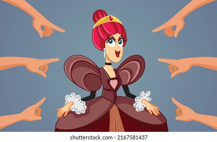 
People Blaming the Evil Queen Vector Cartoon Illustration. Society condemning and villainizing women in fairy tale stories 
