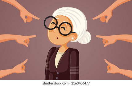 
People Blaming Senior Old Woman Vector Cartoon Illustration. Society age shaming elderly lady discriminating and criticizing
