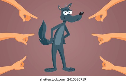 
People Blaming the Wolf for Everything Vector Cartoon illustration. Villain found guilty by the mob in a fairy tale story 
