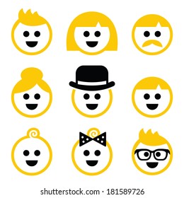 People with blond hair vector icons set 
