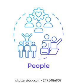 People blue gradient concept icon. PPT framework. Teamwork. Human resources. Social connection. Group activities. Round shape line illustration. Abstract idea. Graphic design. Easy to use in article