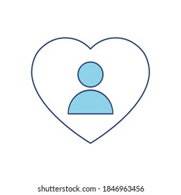 People blue icon in heart. Voluntary vector illustration isolated on white.